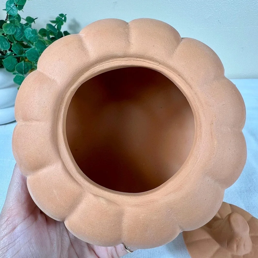 Small Vintage Terracotta Unglazed Pumpkin Jack-O-Lantern